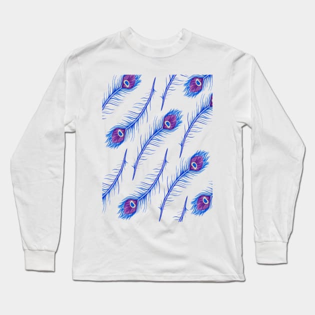 Peacock Feather Pattern Long Sleeve T-Shirt by kuallidesigns